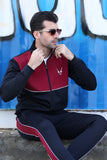 Black Tracksuit With Burgundy Cut&Sew Panels