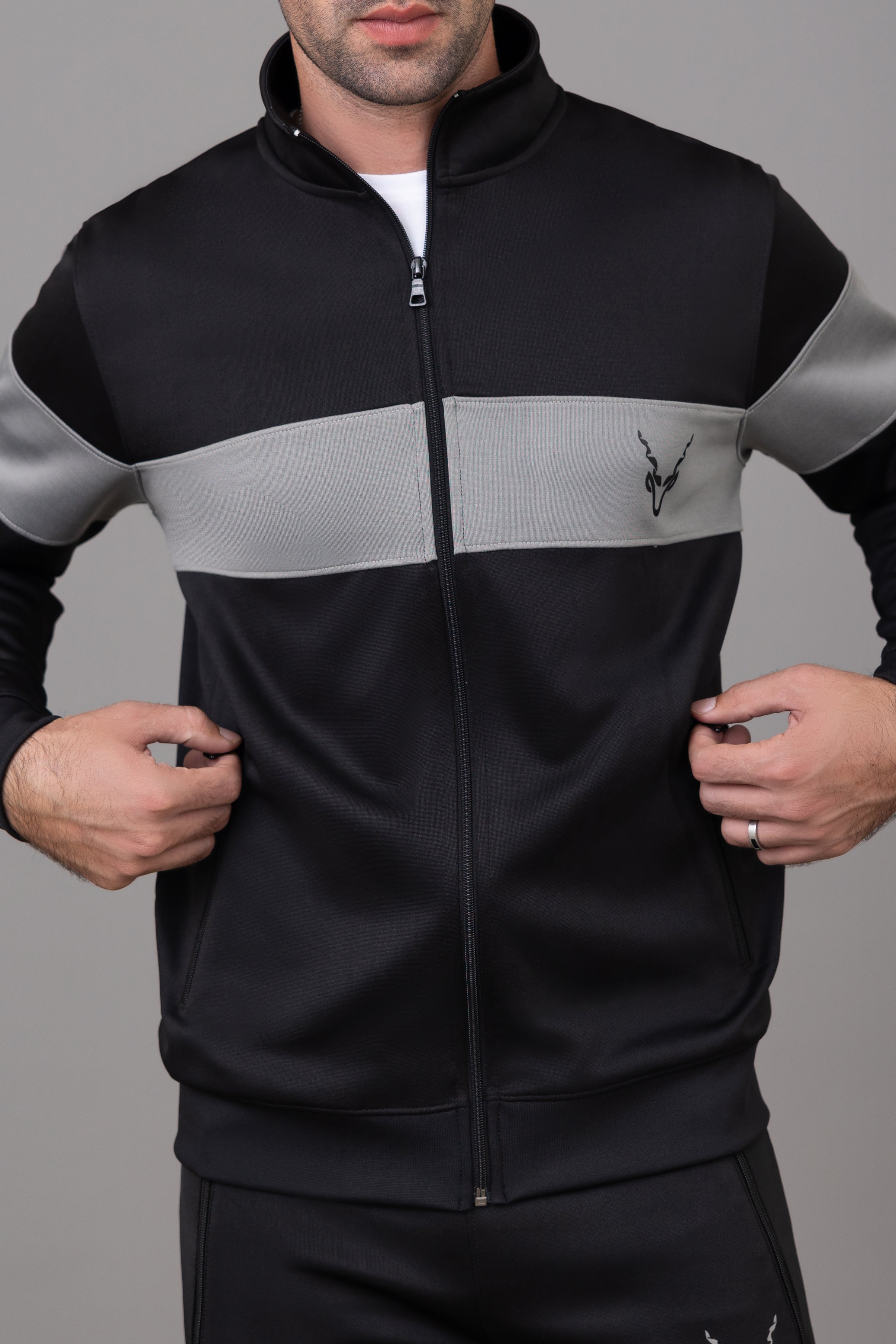 Black TrackSuit With Grey Chest Panel