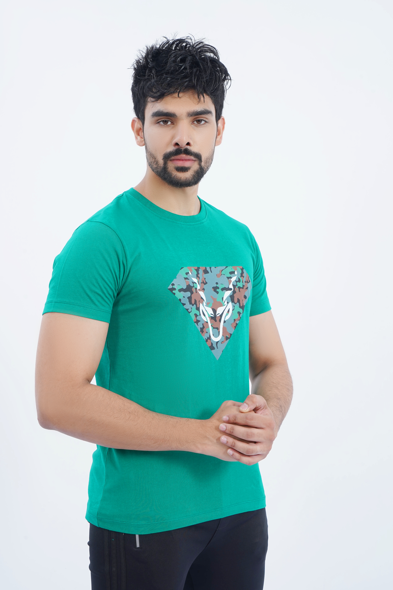Teal Graphic Round Neck T-Shirt